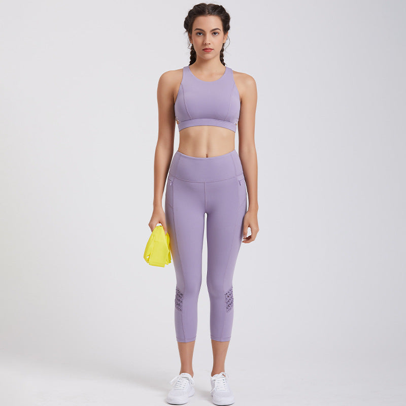 Conjunto de dos piezas de camiseta sin mangas y leggings para correr y fitness