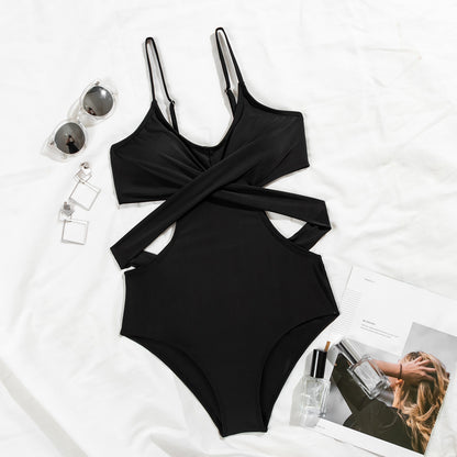 European And American Bikini Swimsuit Bikini Digital Print Cross Sexy Slim Swimsuit