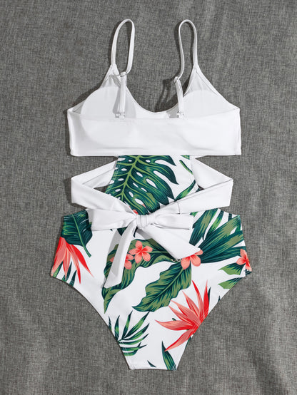 European And American Bikini Swimsuit Bikini Digital Print Cross Sexy Slim Swimsuit