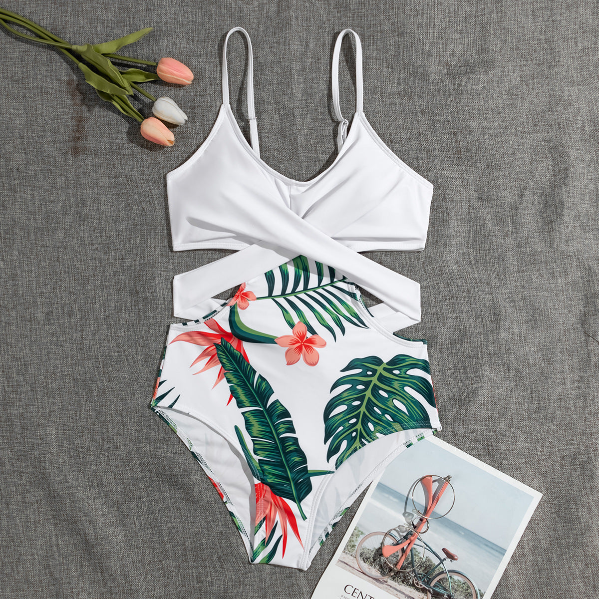 European And American Bikini Swimsuit Bikini Digital Print Cross Sexy Slim Swimsuit