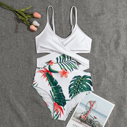 European And American Bikini Swimsuit Bikini Digital Print Cross Sexy Slim Swimsuit