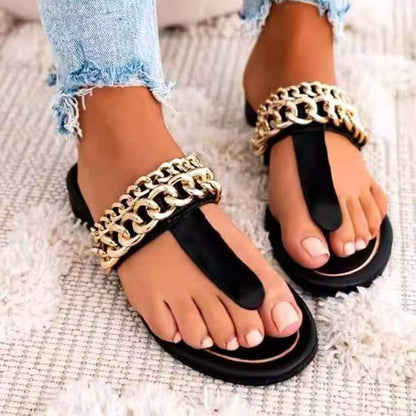 Breathable Flat Bottom Chain Adult Font Beach Slippers Women