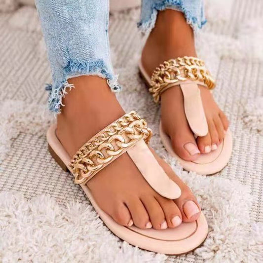 Breathable Flat Bottom Chain Adult Font Beach Slippers Women