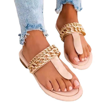 Breathable Flat Bottom Chain Adult Font Beach Slippers Women