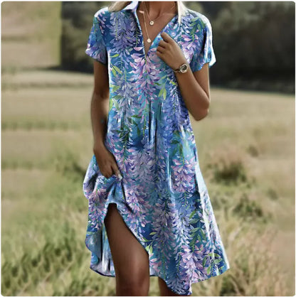Bohemian Print Short-Sleeve Dress
