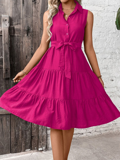 Ruffle Hem Belted Shirt Dress Maxi Vacation Beach Outfits Women