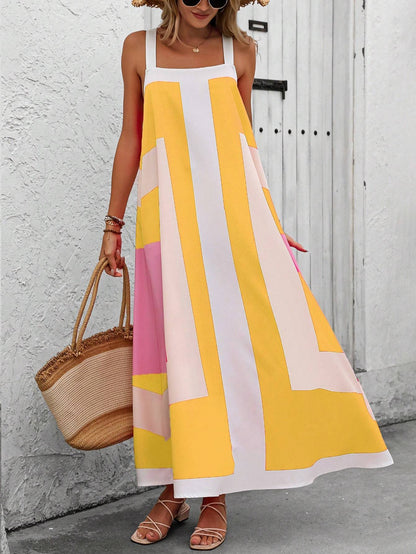 Women's Minimalist Asymmetrical Printed Spaghetti Strap Dress For Daily Wear Maxi Vacation Beach Outfit