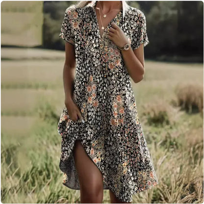 Bohemian Print Short-Sleeve Dress