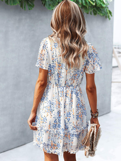 Floral Print Lettuce Trim Dress Vacation Beach Outfits Women